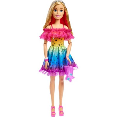 Barbie 28" Large Doll With Blond Hair And Rainbow Dress : Target