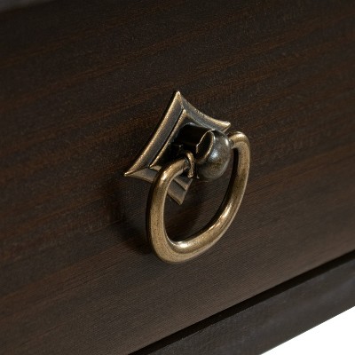 Sunnydaze Dark Brown Pine Wood Console Table with Drawers and Shelf