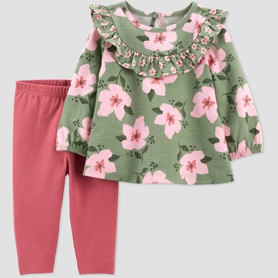 Image of Carter's Just One You® Baby Girls' 2pc Floral Top & Bottom Set - Green 3M