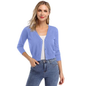 Women's Casual Open Front Knit Cropped Bolero Shrug 3/4 Sleeve Cardigan Sweater - 1 of 4