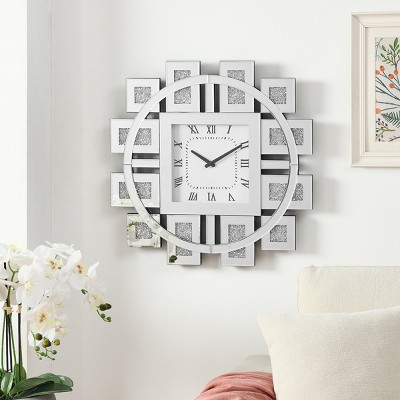 Wall Clock,Mirrored Wall Clock With Faux GemStones Inlay,Roman Numeral Wall Clock,Wall Clocks For Living Room-Cuddlewood