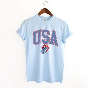 Simply Sage Market Women's USA Patriotic Lips Short Sleeve Garment Dyed Tee - 1 of 3