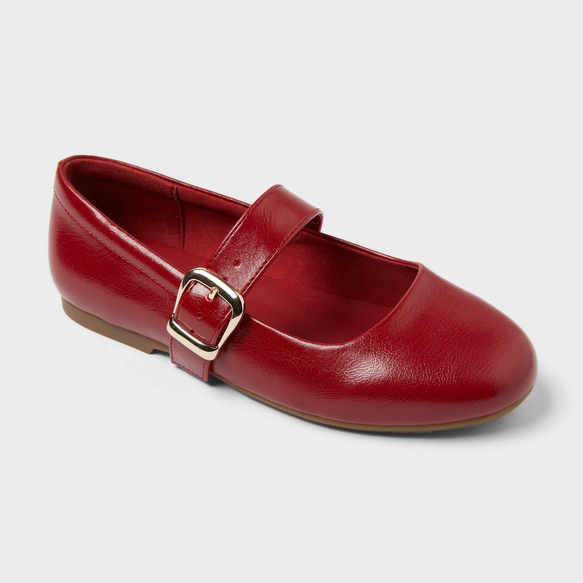 Kids' Kaira Buckle Ballet Flats - art class™ Red 4: Faux Leather, Cushioned Insole, Textured TPR Outsole, Medium Width