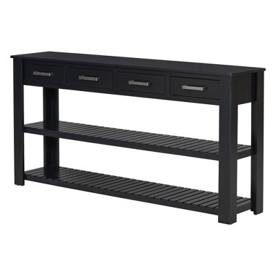 TiramisuBest Modern Entryway Console Table with 4 Drawers & 2 Open Shelves,Stylish Storage for Living Room or Hallway (Black)
