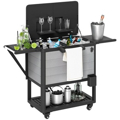 Outsunny 104 Quart Patio Cooler Cart, Outdoor Beverage Rolling Ice Chest with Bottle Opener and Shelves for Pool Deck BBQ Cookouts Party