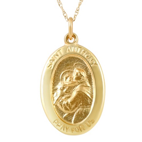 Pompeii3 14k White or Yellow Gold St. Anthony Medal Pendant 1" Tall 2 Grams - image 1 of 3