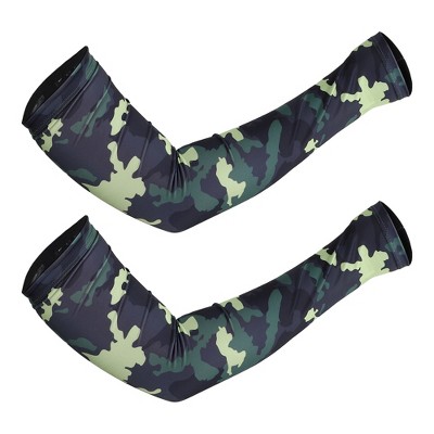Unique Bargains Basketball Sports Camouflage Cooling Arm Elbow Compression Sleeve Green Blue 1 Pair