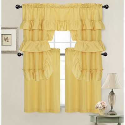 Kate Aurora Country Farmhouse Living Solid Colored Cafe Kitchen Curtain Tier & Swag Valance Set