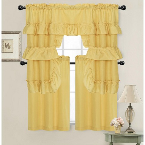 Kate Aurora Country Farmhouse Living Solid Colored Cafe Kitchen Curtain Tier & Swag Valance Set - image 1 of 1