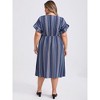 GRACE & GRANDEUR Women's Plus Size Boho Floral Stripe V Neck Ruffle Sleeve Pockets Flowy Casual Beach Midi A Line Dresses - 3 of 4