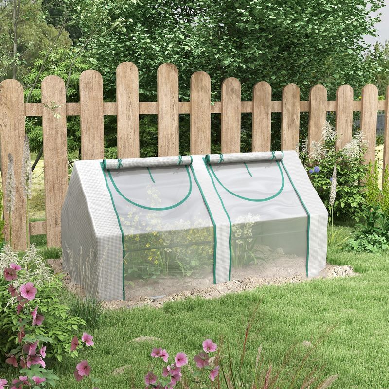 Outsunny 6' x 3' x 3' Portable Greenhouse, Garden Hot House with Two PE/PVC Covers, Steel Frame and 2 Roll Up Windows, Clear, 2 of 7