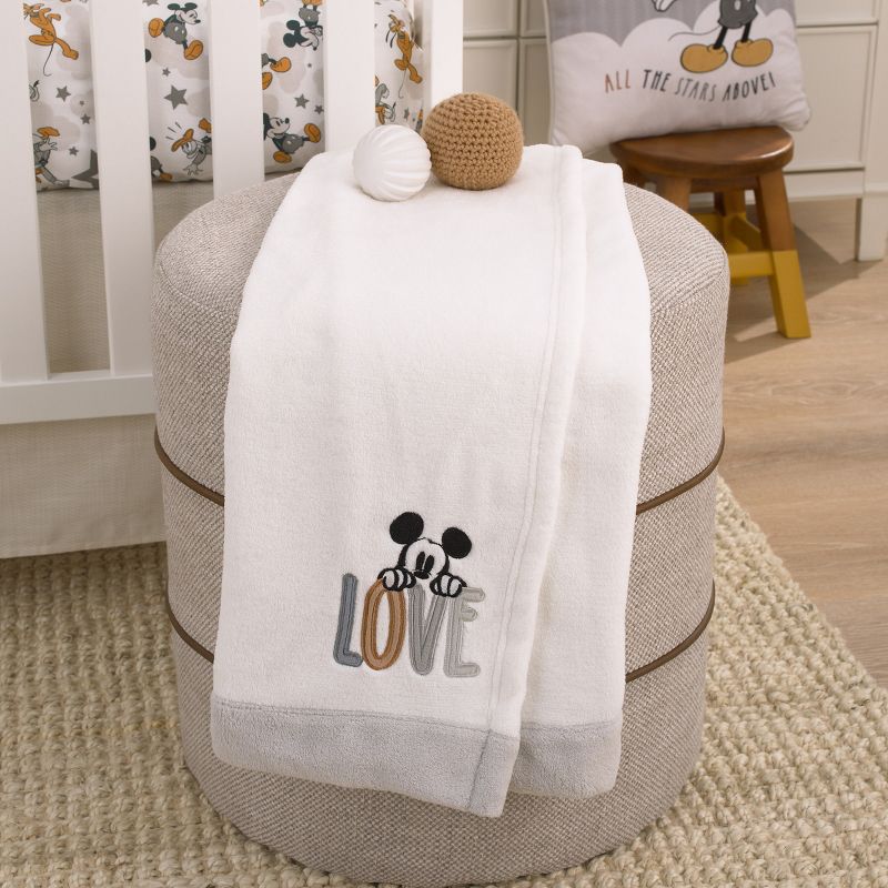 Disney Mickey Mouse Love Mickey White, Gray, and Tan Love Applique Super Soft Baby Blanket, 5 of 8