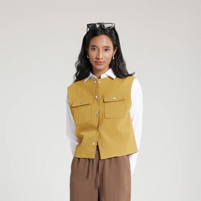 Women's Textured Vest with Pocket - A New Day™ Mustard Yellow XL