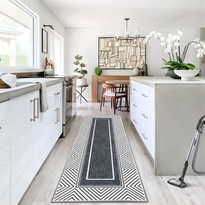 Machine Washable Area Rugs Ultra Thin Modern Frame Pattern Throw Rugs Non Slip Foldable Floor Cover Stain Resistant Indoor Carpet