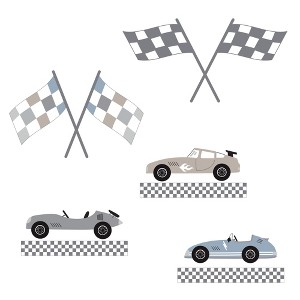 Lambs & Ivy Little Racer Car/Transportation Blue/Taupe Wall Decals/Stickers - 1 of 4