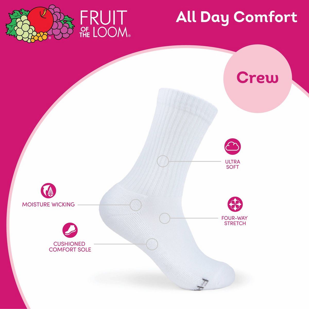 Fruit of the Loom Women's 6pk Comfort Cushion Crew Socks - 8-12 - thumbnail 6