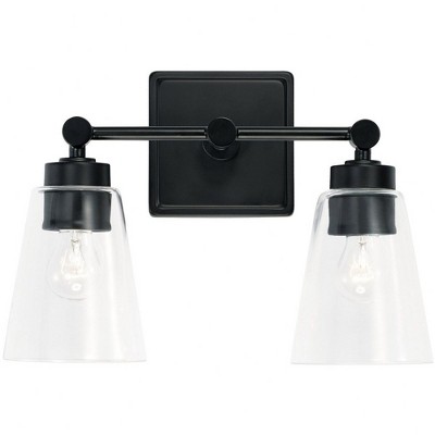 Matte Black Dual Light Vanity with Clear Glass Shades