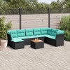 vidaXL 9 Piece Patio Sofa Set with Cushions Black Poly Rattan - Black and Blue - 2 of 4