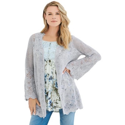 Roaman's Bell Sleeve Pointelle Cardigan