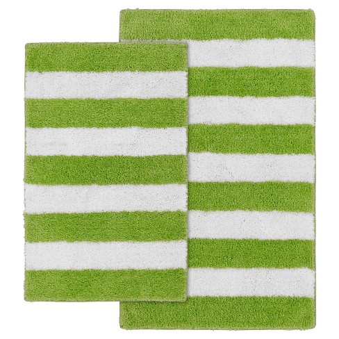 2pc Striped Washable Bathroom Rug Set Lime Green/white - Garland Rug ...
