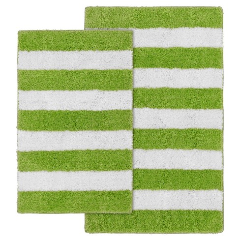 2pc Striped Washable Bathroom Rug Set Lime Green/white - Garland
