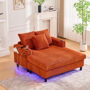 KTMBDW Chaise Lounge Chair Indoor, 56" Oversized Sleeper Chair, Upholstered Sofa Bed with USB Charging&2 Cup Holders for Living Room - 1 of 4