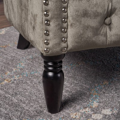 Chesterfield Gray Velvet Tufted Loveseat with Nailhead Accents