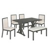 NicBex Dining Table Set for 6 Kitchen Table Wood Dining Table Set with Trestle Legs 4 Upholstered Dining Chairs and Bench for Dining Room - 3 of 4