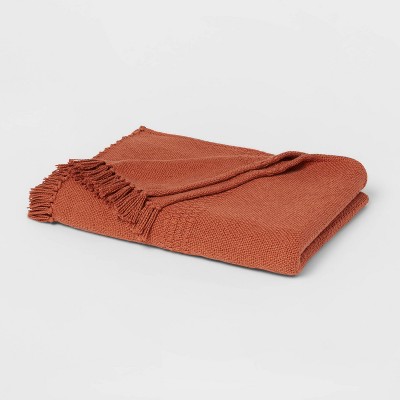Woven Textural Stripe Bed Throw Rust - Threshold™