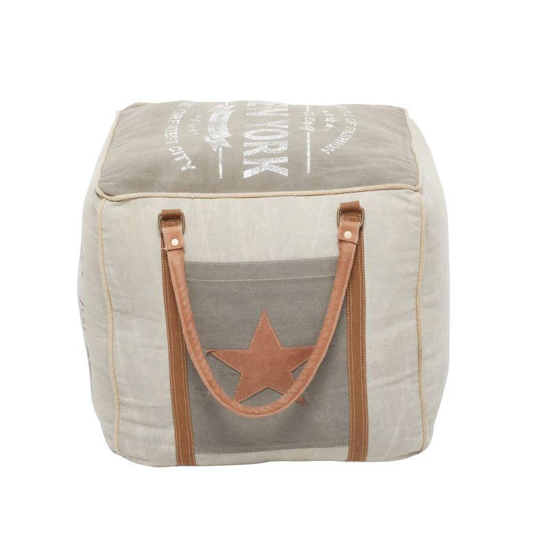 Rustic Leather and Canvas Foot Stool Ottoman - Olivia & May, 3 of 15