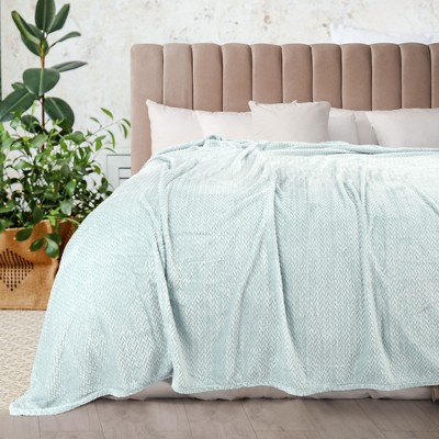 1 Pc Queen Polyester Flannel Fleece Bed Blankets Aqua - PiccoCasa