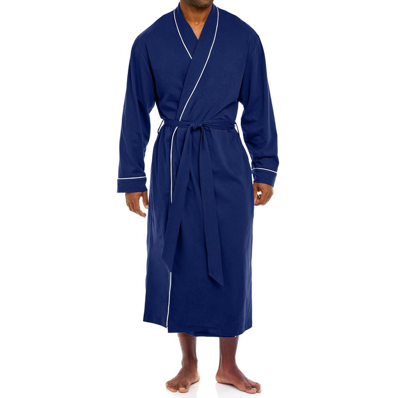 Men's Soft Cotton Knit Jersey Long Lounge Robe with Pockets, Bathrobe, 1 of 7