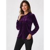 INSPIRE CHIC Women's Pocket Front Velvet Long Sleeve Casual Button Down Shirt - 3 of 4