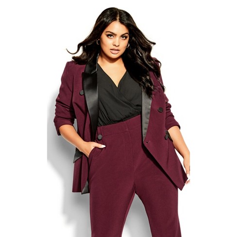 Women's Plus Size Tuxe Luxe Jacket - Claret | City Chic : Target