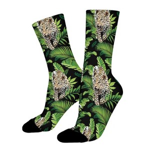 Leopard Palm Leaf Women Printed Crew Socks Funny Funky Socks Soft Polyester Novelty Gifts for Artists Men - 1 of 1