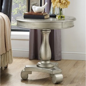 PAGED Vintage Style Small Round Coffee Table with Elegant Scrolled Pedestal,Lacquer Wood Side Table,Retro Accent End Table - 1 of 4