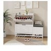 White- Shoe Cabinet With 2 Flip Drawers & Padded Seat Cushion, Narrow Shoe Organizer Rack For Entryway, Front Door, Foyer, Hallway Compartment Room - 3 of 4
