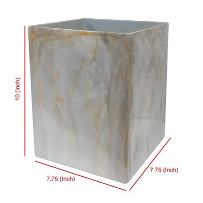 Gray Resin Marble Finish Square Bathroom Wastebasket