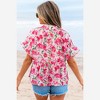 Amaryllis Women’s Watercolor Floral Blouse Short Flutter Sleeve Loose Fit Collared Lightweight Casual Top- X Large ,Pink - 4 of 4