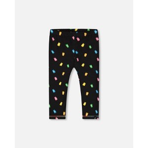 Deux par Deux Girl Printed Capri Legging Black and Multicolored Gummies - 1 of 4
