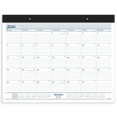 Desk Pad 21.75 x 17 White Sheets Black Binding Clear Corners 12-Month (Jan to Dec): 2025