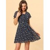 Allegra K Women's Floral Printed Flare Short Sleeve Lace-up V Neck A-Line Chiffon Dress - 2 of 4