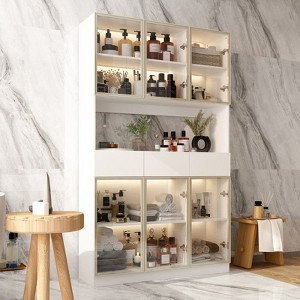 Famapy Smart Bathroom Storage Cabinet with 3-Color LED Lighting,Bathroom Curio Cabinet with Glass Doors,Ample Drawer Organizer for Vanity - 1 of 4