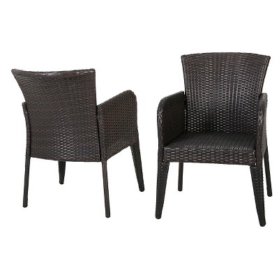 Anaya Set of 2 Wicker Patio Dining Chair - Brown - Christopher Knight Home: Outdoor Seating, Iron Frame, Weather-Resistant