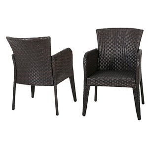 Anaya Set of 2 Wicker Patio Dining Chair - Brown - Christopher Knight Home: Outdoor Seating, Iron Frame, Weather-Resistant - 1 of 4