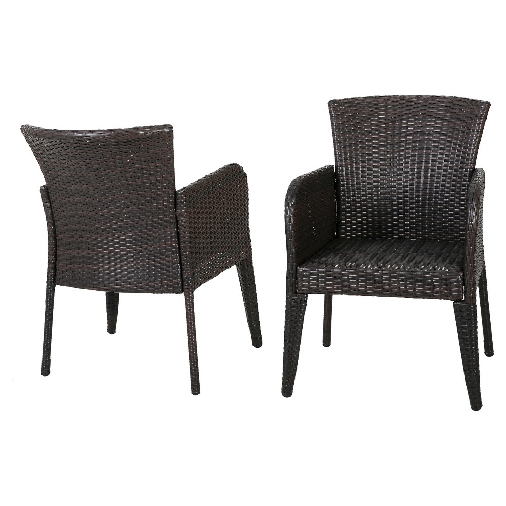 Anaya Set of 2 Wicker Patio Dining Chair - Brown - Christopher Knight Home: Outdoor Seating, Iron Frame, Weather-Resistant