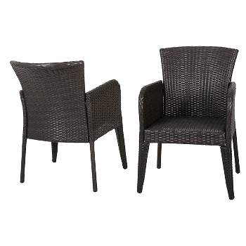 Anaya Set of 2 Wicker Patio Dining Chair - Brown - Christopher Knight Home