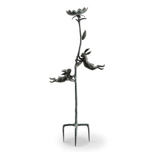 SPI Home Rowdy Rabbit Pair and Flower Birdfeeder with Stake – 44" Tall Metal Garden Sculpture, Whimsical Outdoor Feeder Décor - 1 of 4