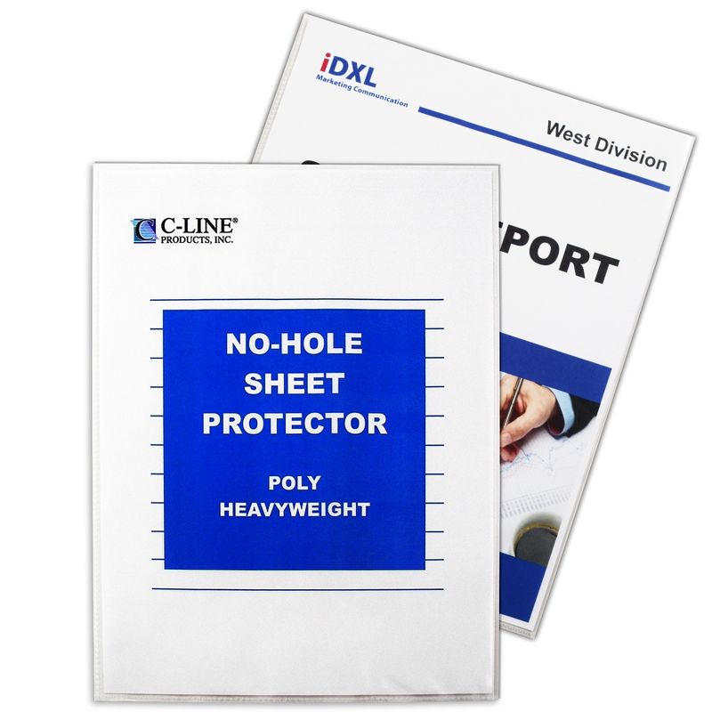 C-Line® No-Hole Heavyweight Poly Sheet Protectors, Clear, Top Loading, 11" x 8-1/2", 25 Per Box, 3 Boxes, 2 of 5