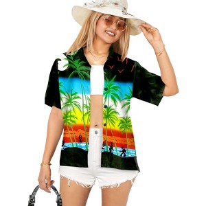 LA LEELA Hawaiian Shirts Womens Casual Summer Beach Blouses Shirt Collared Blouse Short Sleeve Vacation Button Up Shirts Tops for Women - 1 of 4
